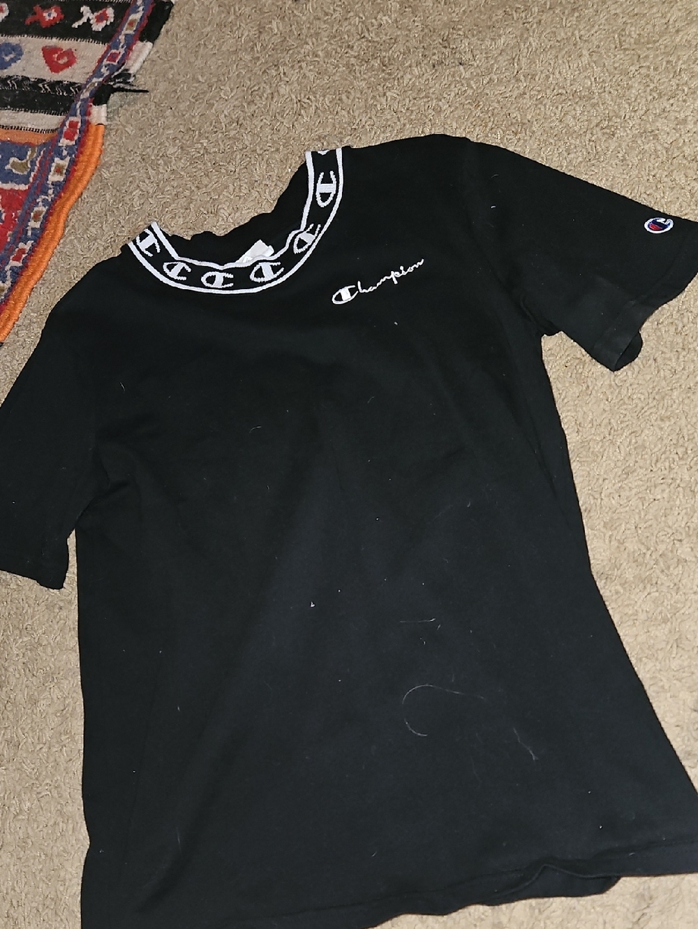 Champion Black Tee with White Logo Collar